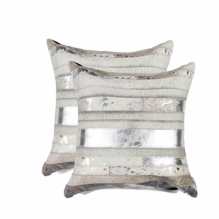 HOMEROOTS 18 x 18 in. Cowhide Pillow, Silver and Gray - Pack of 2 316942